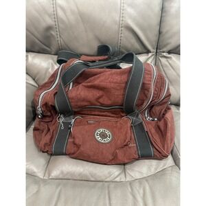 Kipling Large Duffle Bag Burgundy Crinkle Nylon Weekender Travel Gym Bag
